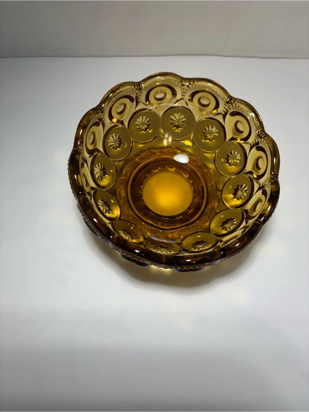 LE Smith Moon And Stars Candy Dish Compote Footed Amber VTG Home Accent Decor